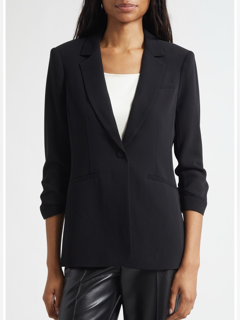 Cinq a Sept Black One Button Blazer Size 8 Career Quiet Luxury Classic Minimal